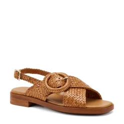 Sandali Donna Bassi in Pelle Intrecciata Cuoio