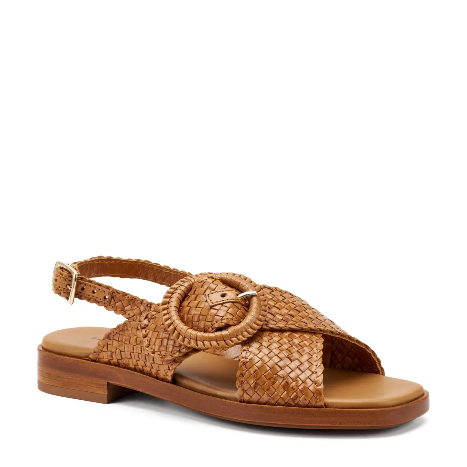 Sandali Donna Bassi in Pelle Intrecciata Cuoio
