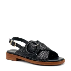 Sandali Donna Bassi in Pelle Intrecciata Nero