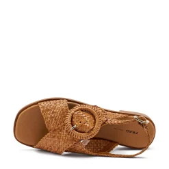 Sandali Donna Bassi in Pelle Intrecciata Cuoio