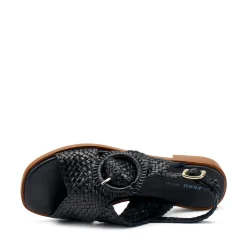 Sandali Donna Bassi in Pelle Intrecciata Nero