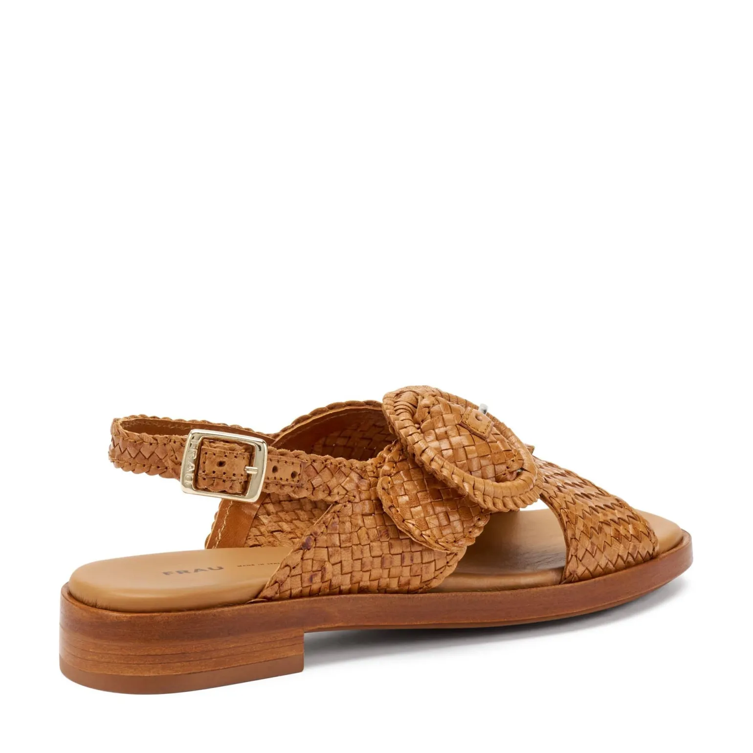 Sandali Donna Bassi in Pelle Intrecciata Cuoio