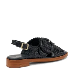 Sandali Donna Bassi in Pelle Intrecciata Nero