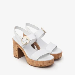 Sandali Donna Bianco Plateau Sughero