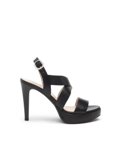 Sandali Donna con Tacco Alto e Plateau in Pelle Nero