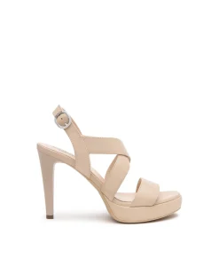 Sandali Donna con Tacco Alto e Plateau in Pelle Lino
