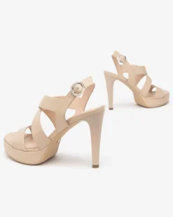 Sandali Donna con Tacco Alto e Plateau in Pelle Lino