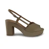 Sandali Donna con Tacco e Plateau in Pelle Fango