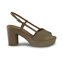 Sandali Donna con Tacco e Plateau in Pelle Fango