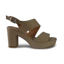 Sandali Donna con Tacco e Plateau in Pelle Fango