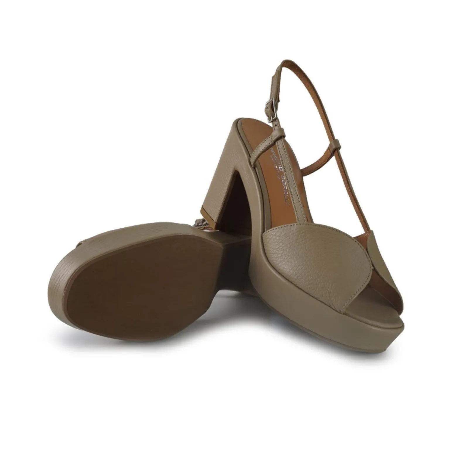 Sandali Donna con Tacco e Plateau in Pelle Fango