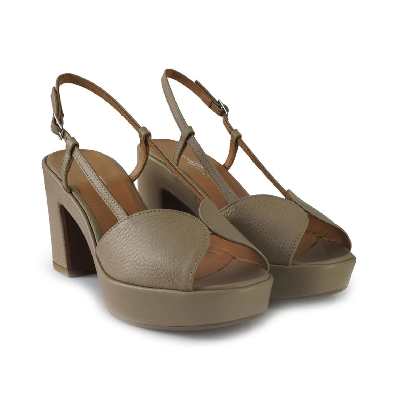Sandali Donna con Tacco e Plateau in Pelle Fango