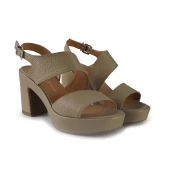 Sandali Donna con Tacco e Plateau in Pelle Fango