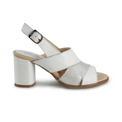 Sandali Donna con Tacco in Pelle Bianco Multi