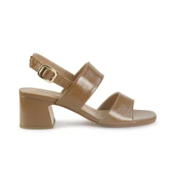 Sandali Donna con Tacco in Vernice Cuoio