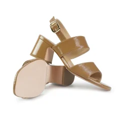 Sandali Donna con Tacco in Vernice Cuoio