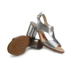 Sandali Donna con Tacco in Pelle Argento