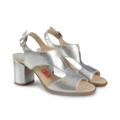 Sandali Donna con Tacco in Pelle Argento