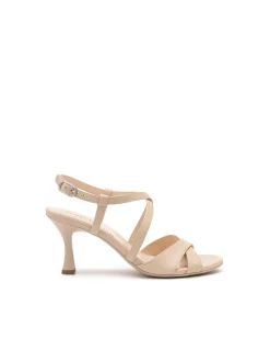 Sandali Donna con Tacco Rocchetto in Pelle Lino