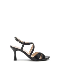 Sandali Donna con Tacco Rocchetto in Pelle Nero