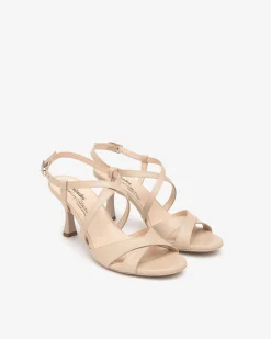 Sandali Donna con Tacco Rocchetto in Pelle Lino