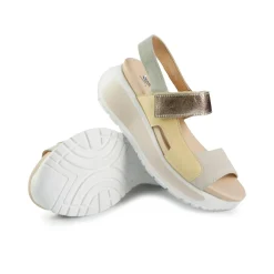 Sandali Donna con Velcro in Pelle Crema