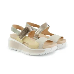 Sandali Donna con Velcro in Pelle Crema