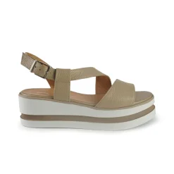 Sandali Donna con Zeppa in Pelle Fango