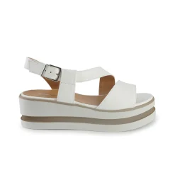 Sandali Donna con Zeppa in Pelle Bianca