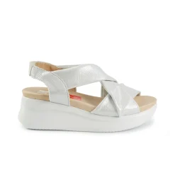 Sandali Donna con Zeppa in Pelle Laminata Argento