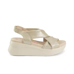 Sandali Donna con Zeppa in Pelle Laminata Oro