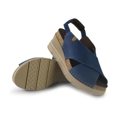 Sandali Donna con Zeppa in Pelle Blu