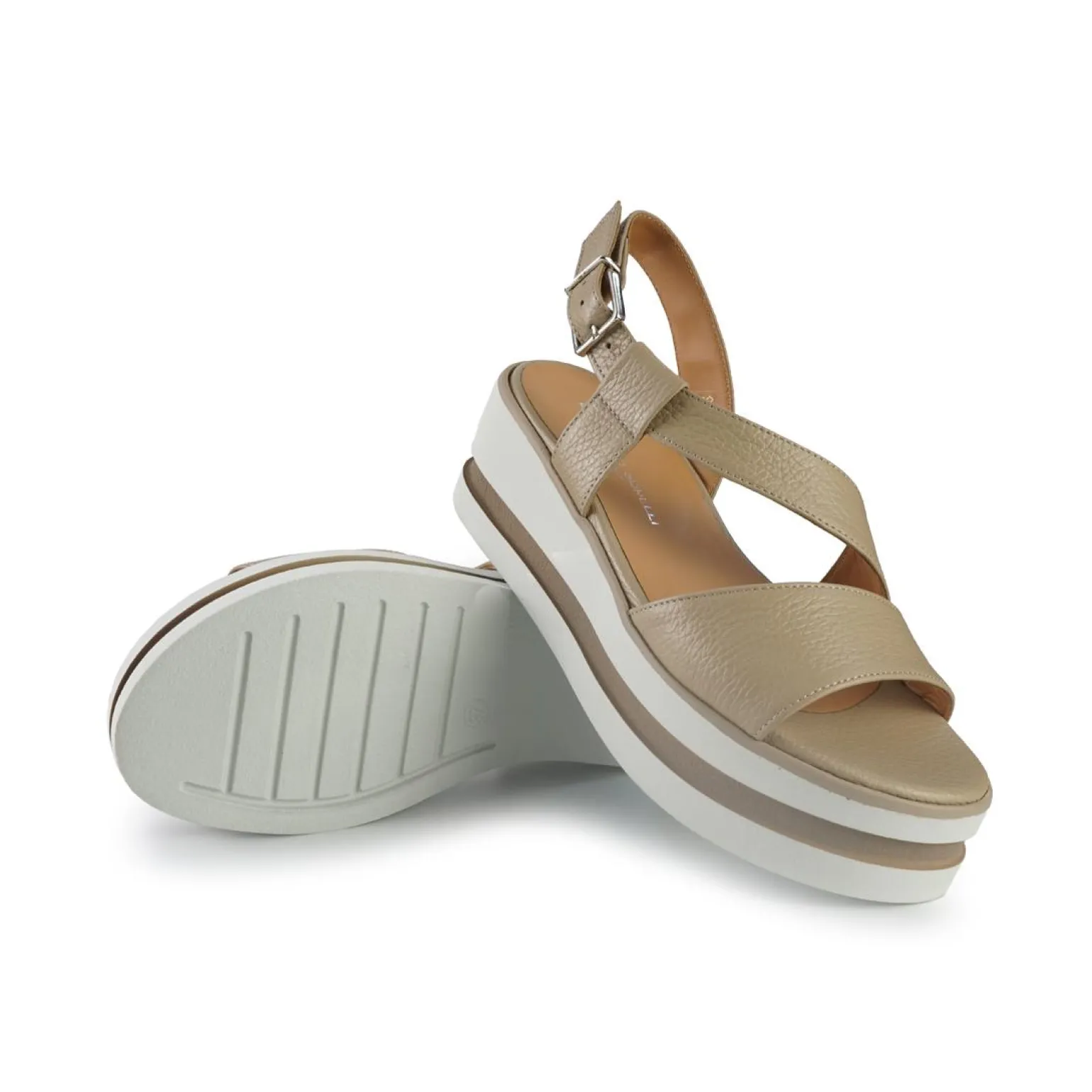 Sandali Donna con Zeppa in Pelle Fango