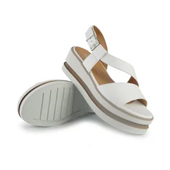 Sandali Donna con Zeppa in Pelle Bianca