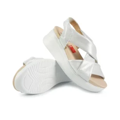 Sandali Donna con Zeppa in Pelle Laminata Argento