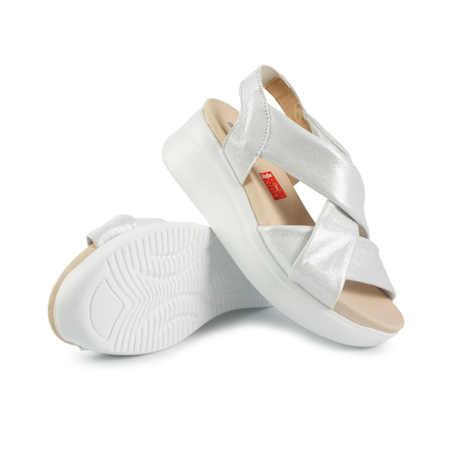 Sandali Donna con Zeppa in Pelle Laminata Argento