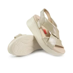 Sandali Donna con Zeppa in Pelle Laminata Oro