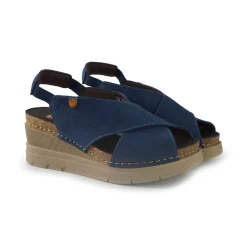 Sandali Donna con Zeppa in Pelle Blu