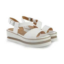 Sandali Donna con Zeppa in Pelle Bianca