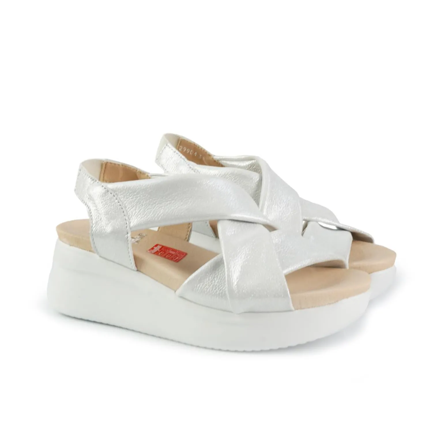 Sandali Donna con Zeppa in Pelle Laminata Argento