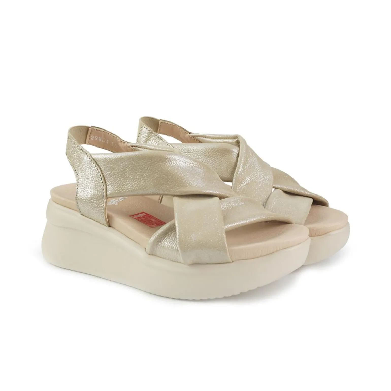 Sandali Donna con Zeppa in Pelle Laminata Oro