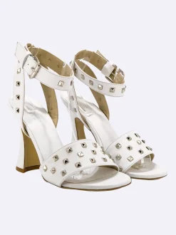 Sandali Donna in Pelle Bianco con Tacco Alto Rocchetta
