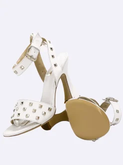Sandali Donna in Pelle Bianco con Tacco Alto Rocchetta