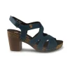 Sandali Donna in Pelle con Tacco e Plateau Blu