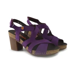 Sandali Donna in Pelle con Tacco e Plateau Viola