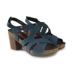 Sandali Donna in Pelle con Tacco e Plateau Blu