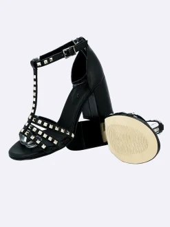 Sandali Donna in Pelle Nero Tacco Alto