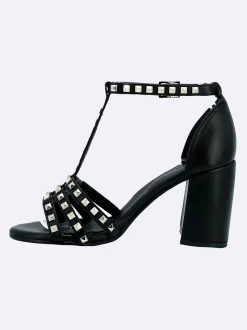 Sandali Donna in Pelle Nero Tacco Alto