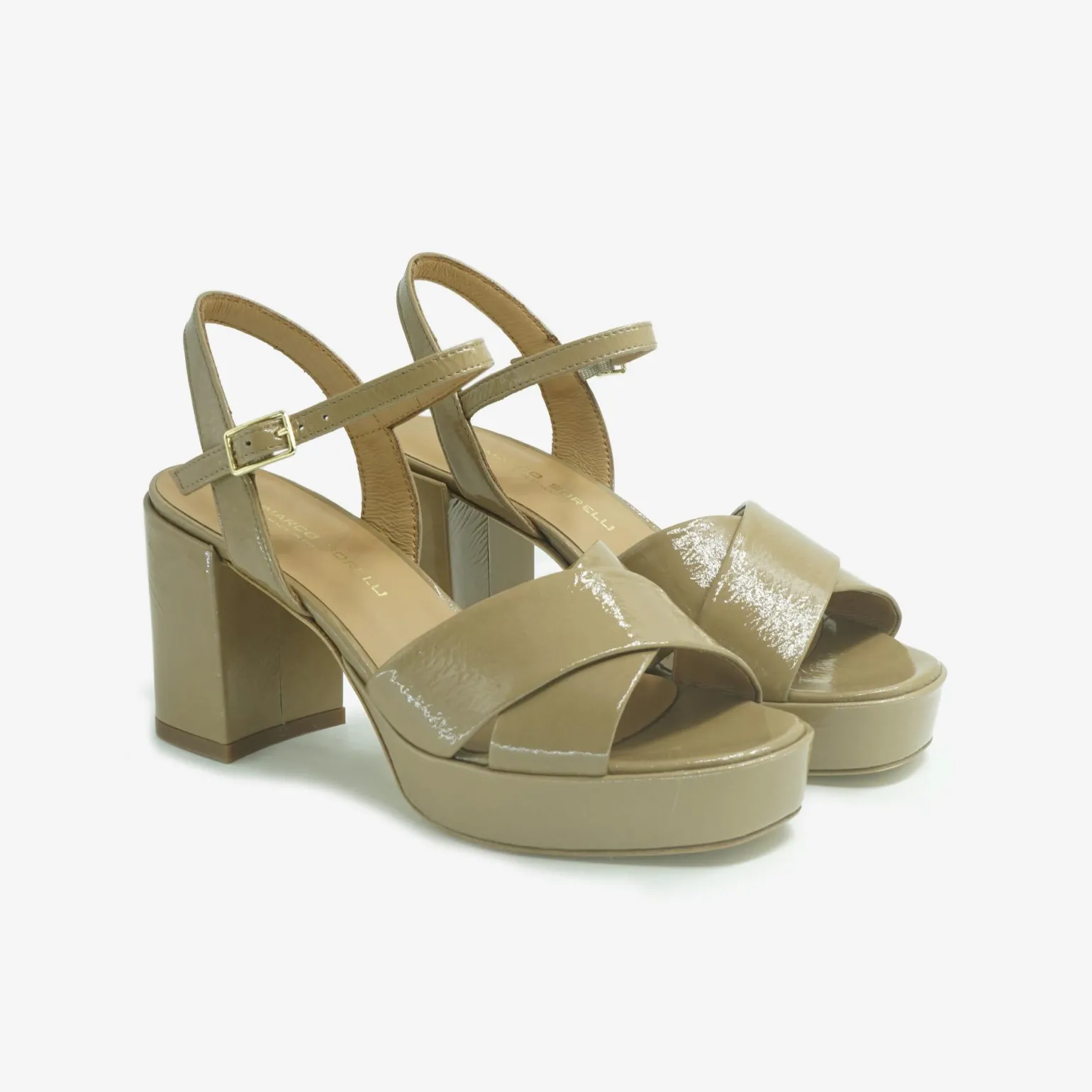 Sandali Donna in Vernice con Tacco e Plateau