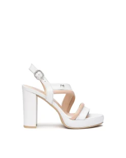 Sandali Donna Tacco Alto e Plateau in Pelle Bianco
